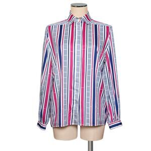 VINTAGE 80's 90's Hot Pink Blue White Print SETIAGE Blouse Top Shirt 10